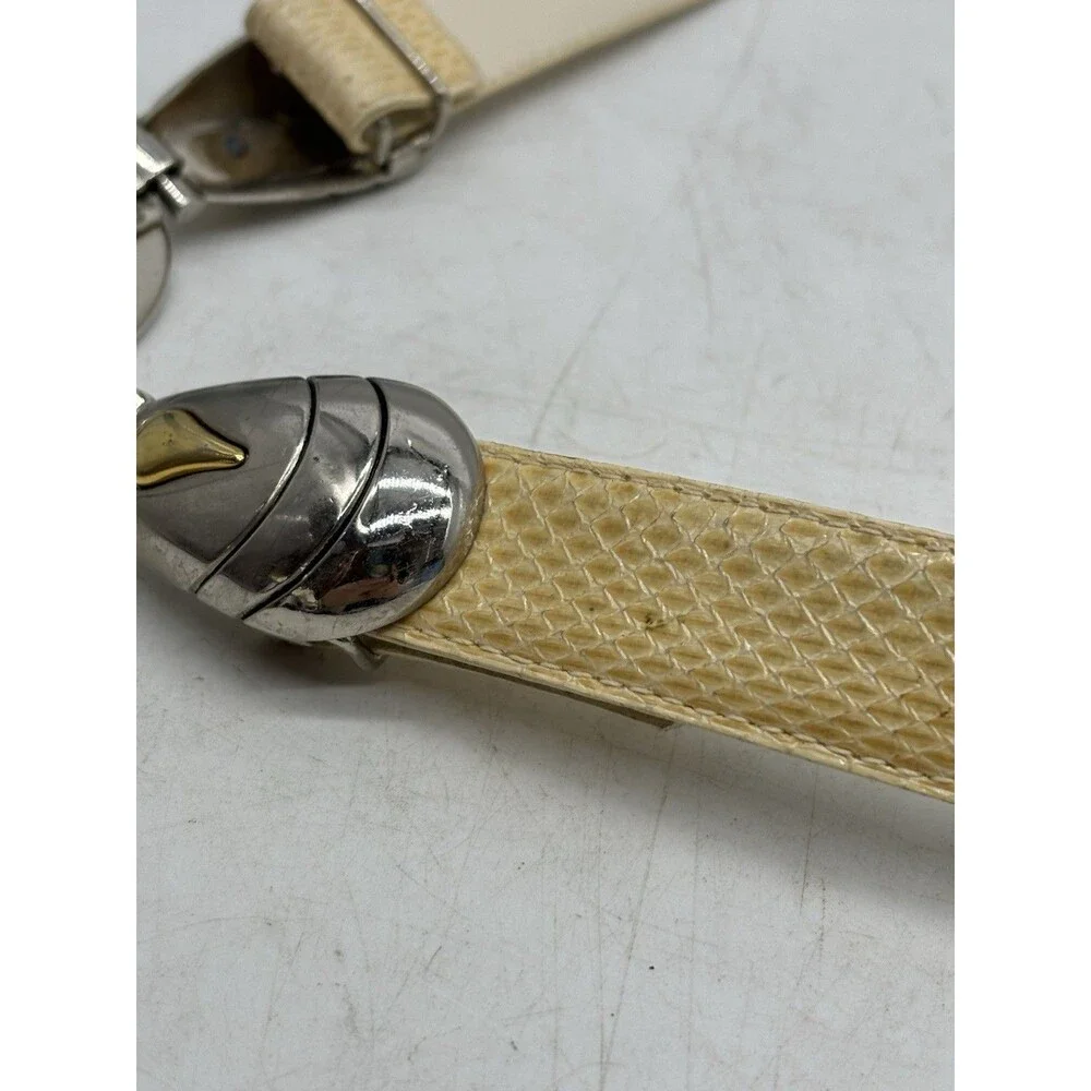 Vintage Cream Snake Skin Leather Belt W’ Silver gold buckle Adjustable To 34”